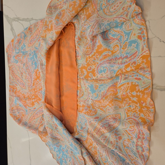 VTG Harold's Y2K 100% Silk Paisley Ruffle Midi Skirt Womens Blue Pink Size 12 - Picture 6 of 10